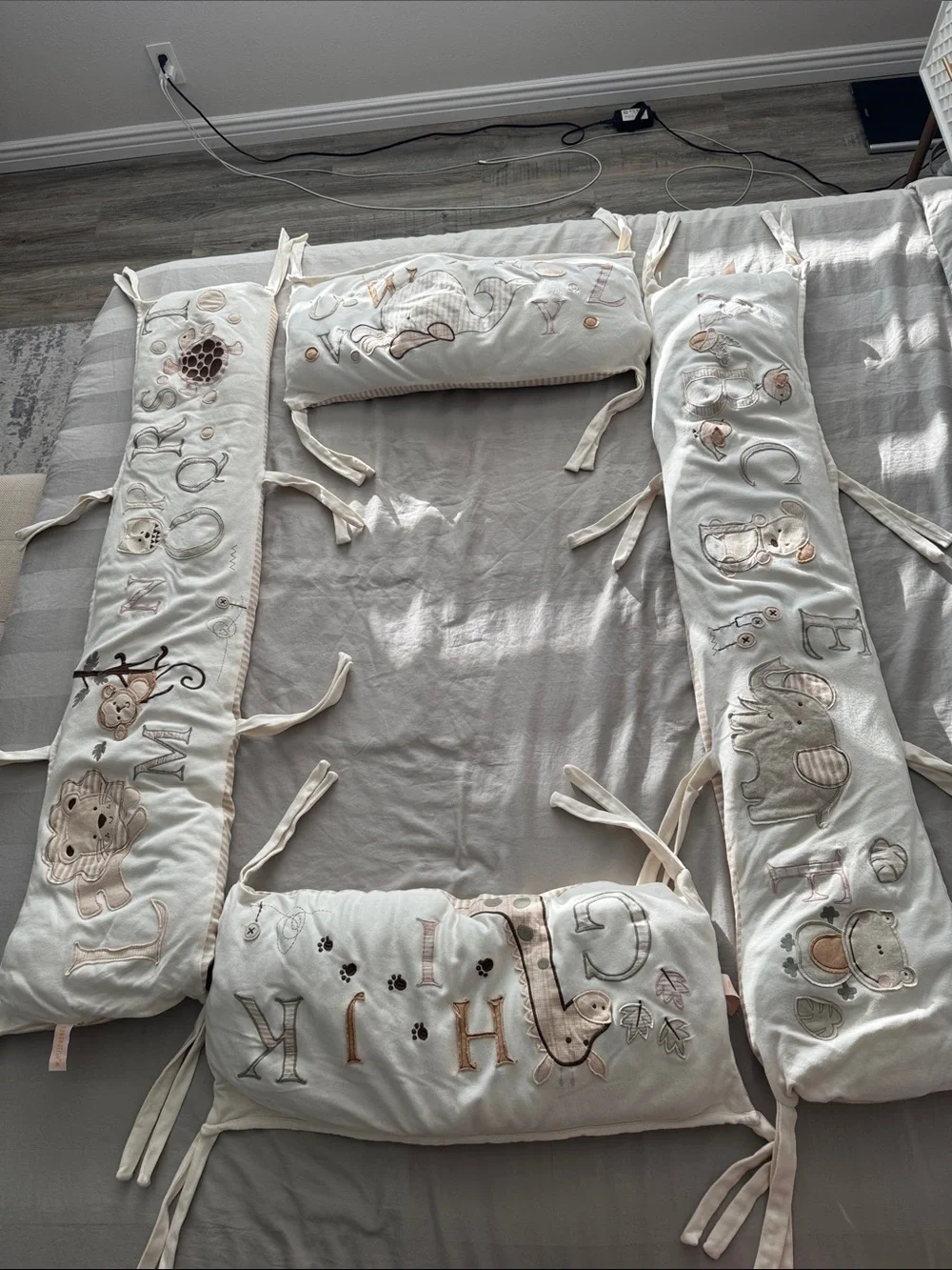 Embroidered Animal Alphabet Baby Blanket - Cream & Tan